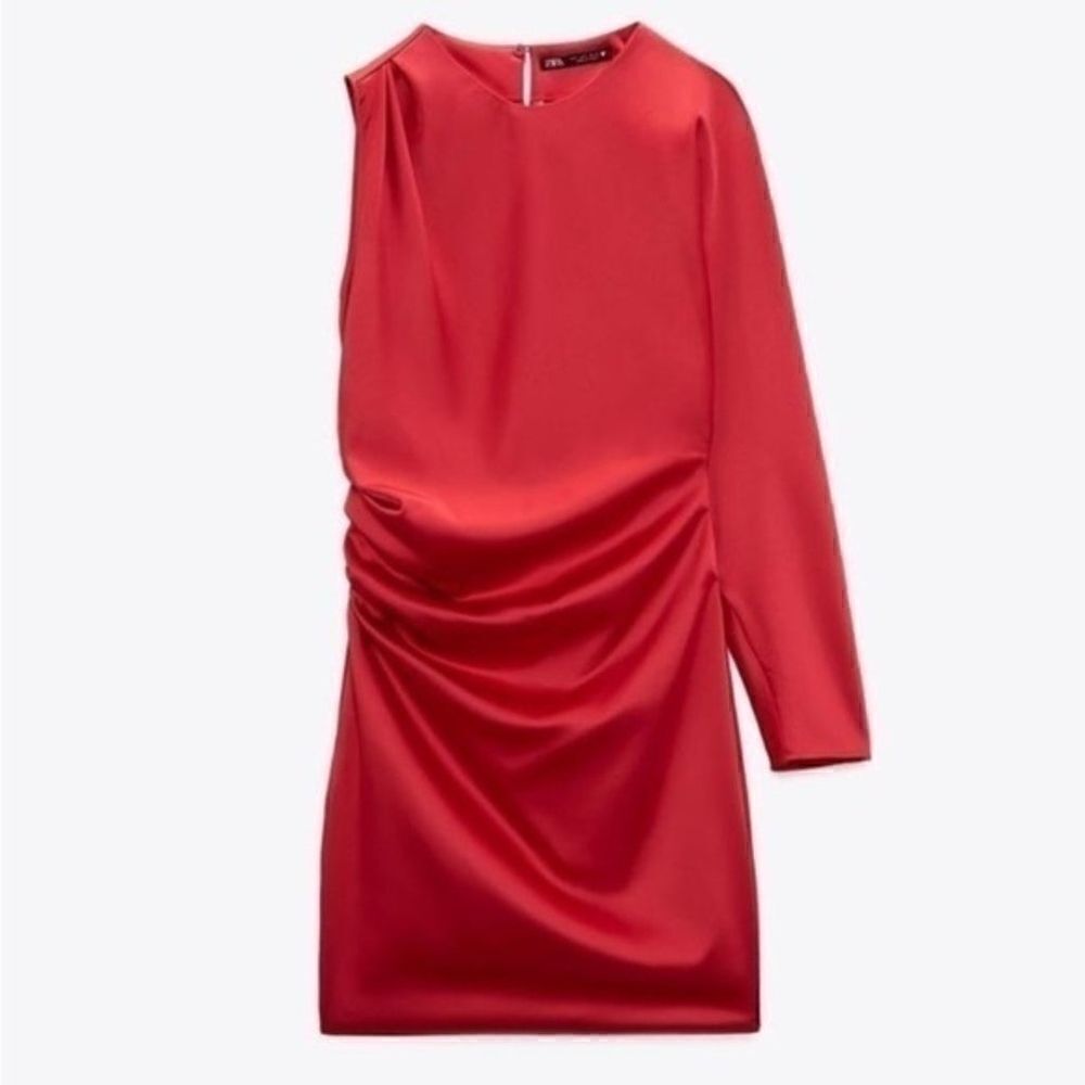 NWT ZARA ASYMMETRIC SATIN EFFECT DRESS RED - Picture 12 of 13